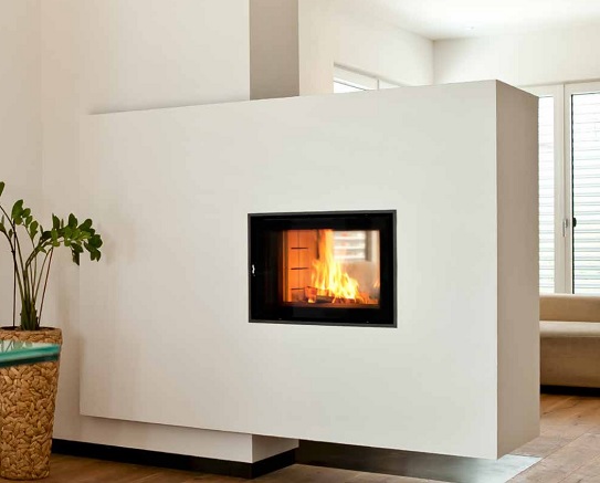 MODERN TILE STOVE WITH KASCHUETZ TUNNEL FIREPLACE INSERT